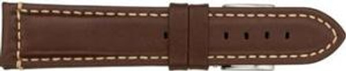 Genuine Leather watch band BROWN w/Ecru stitches 24mm