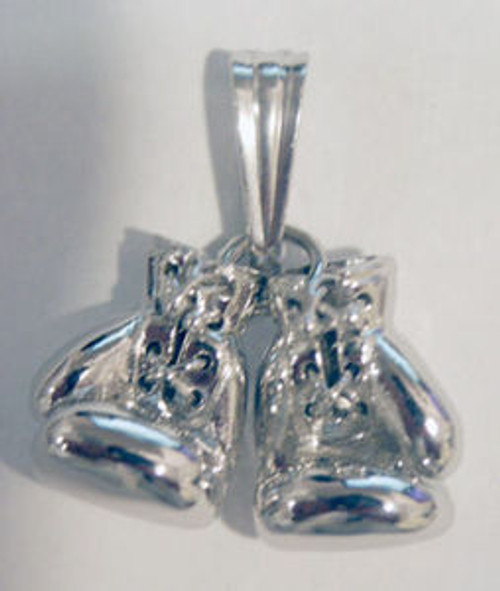 14k White Gold Solid 3 D Boxing Gloves Pendant - Charm