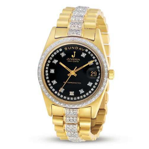 NOS 18k Gold JUVENIA PRESIDENT Men's Automatic Day/Date watch with Diamonds