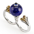 Monsaraje Unity Ring In 18k White & Yellow Gold with Diamonds & Lapis Stone