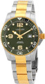 Mens Two Tone LONGINES Hydro Conquest Automatic Green Dial Watch L3.781.3.06.7