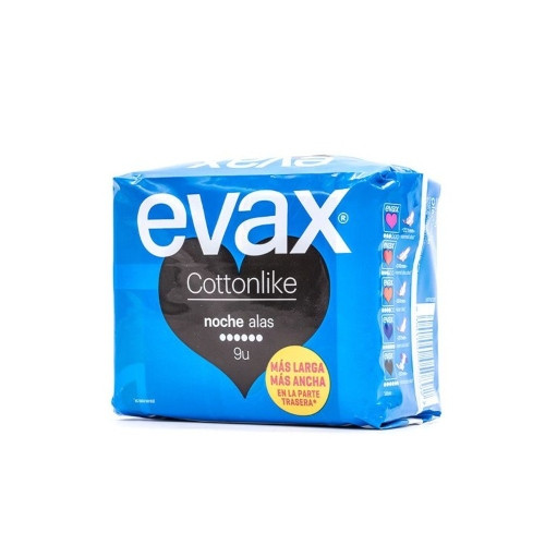Compresas higiénicas femeninas evax cottonlike noche con alas 9 compresas