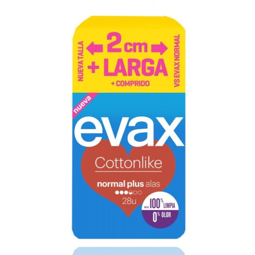 Compresas higiénicas femeninas evax cottonlike normal plus alas 28 compresas