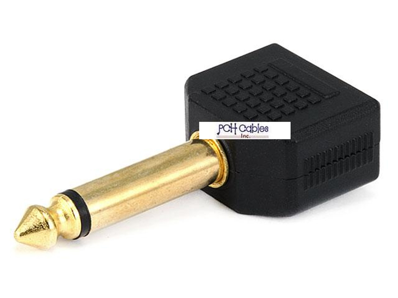 6.35mm (1/4 Inch) Mono Plug to 2 x 3.5mm Stereo Jack Splitter Adaptor -  Gold Plated