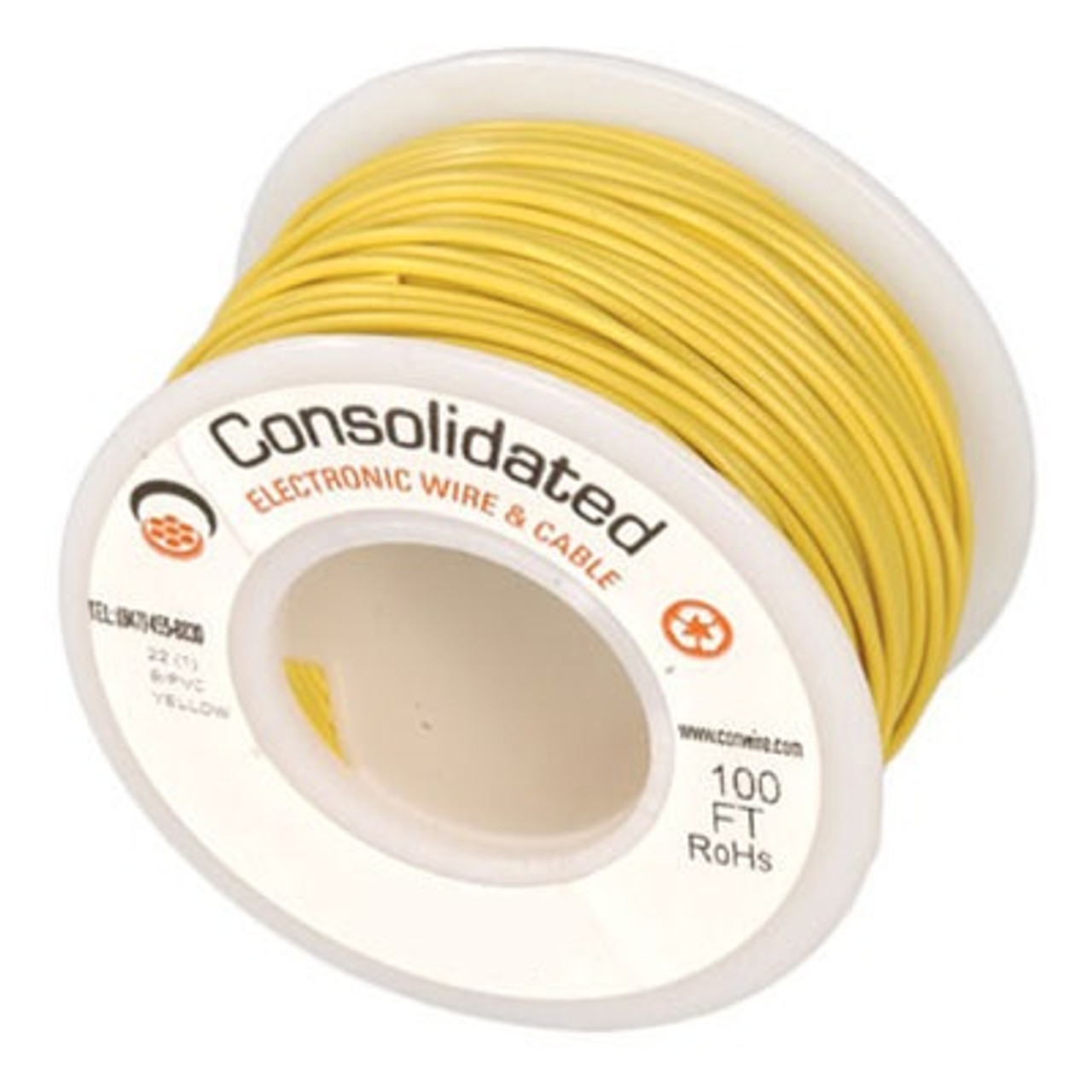 Yellow 25 Foot 24 AWG stranded hook-up wire