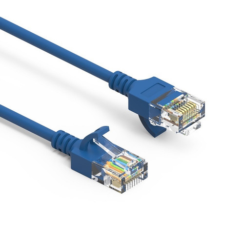 2 Foot Cat6A UTP Slim Ethernet Network Booted Cable 28AWG Blue
