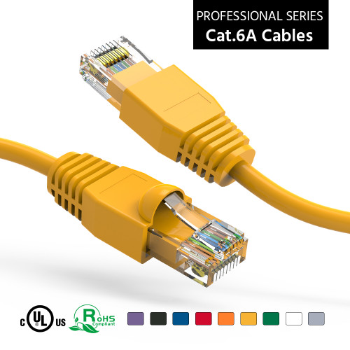 1 Foot Cat 6A UTP 10 Gigabit Ethernet Network Booted Cable - Yellow - Ships from California