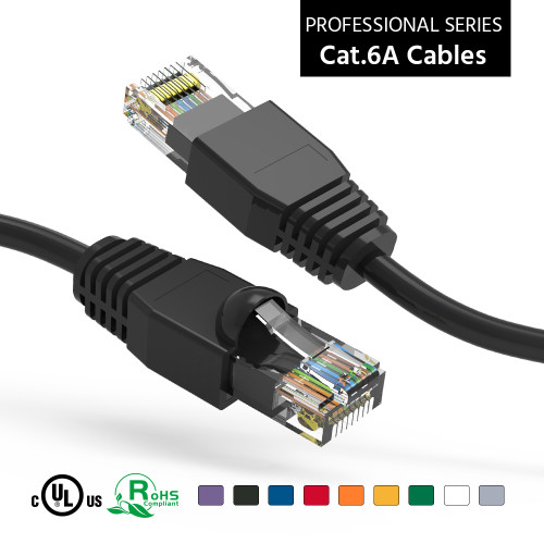 10 Foot Cat 6A UTP 10 Gigabit Ethernet Network Booted Cable - Black - Ships from California