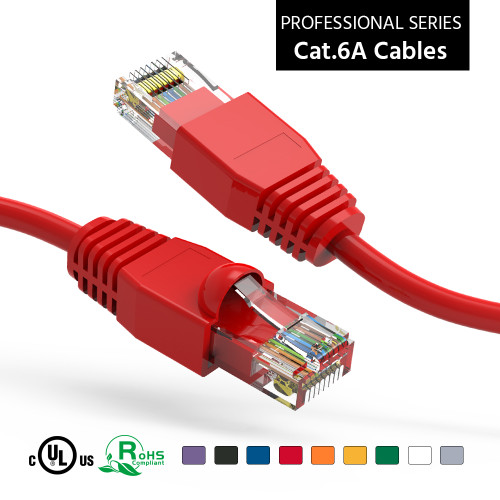 25 Foot Cat 6A UTP 10 Gigabit Ethernet Network Booted Cable - Red - Ships from California