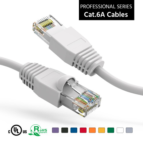 100 Foot Cat 6A UTP 10 Gigabit Ethernet Network Booted Cable - White - Ships from California