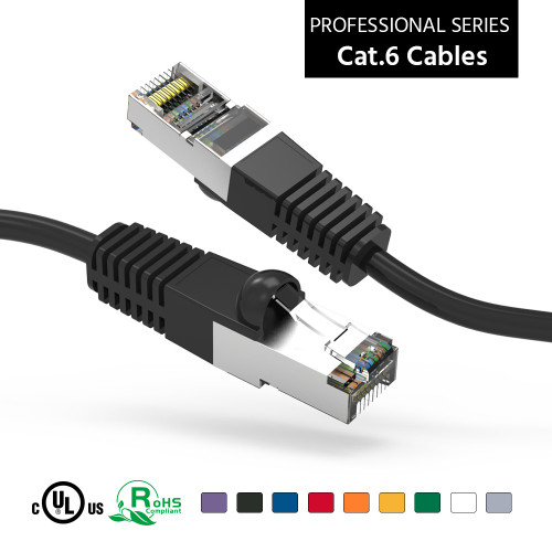 1 Foot Black Cat6 Shielded (SSTP) Network Cable - Ships from California