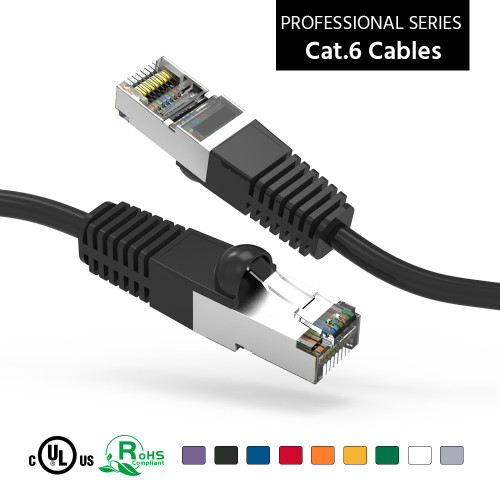 7 Foot Black Cat6 Shielded (SSTP) Network Cable - Ships from California