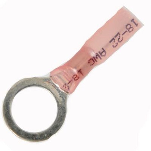 Insulated Heat Shrink 3/8" Ring Terminal, Red 22-16awg - 10 Pack