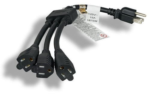 24 Inch NEMA 5-15P / 5-15R x 3, 14awg, 15 Amp, Triple Head Power Splitter