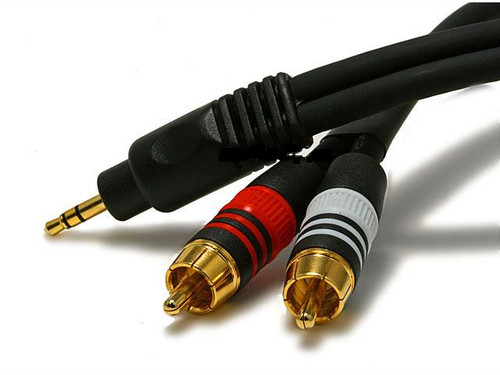 25 Foot Premium 3.5mm Stereo Male to 2 Male RCA Plugs, 22awg Cable with Gold Plated Connectors