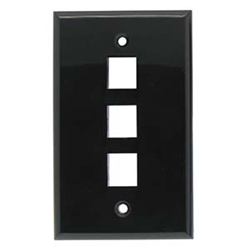 3 Port Smooth Faced Wall Plate for Keystone Jacks, Black