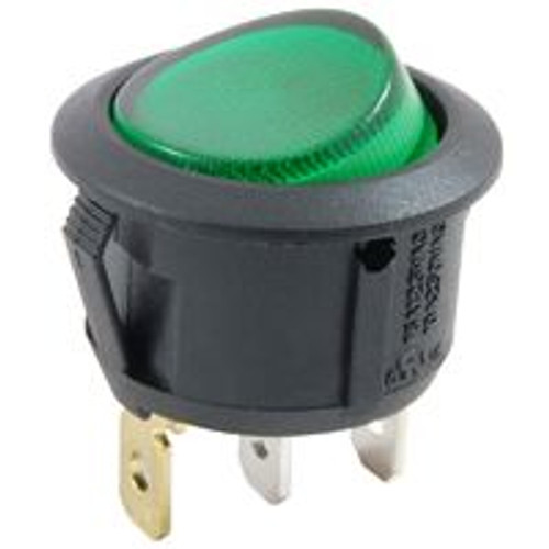 NTE 54-529 Rocker Switch illuminated round hole SPST 10a 250vac On-None-Off green 12vdc led lamp .187 qc tabs