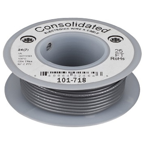 Gray 25 Foot 20 AWG stranded hook-up wire