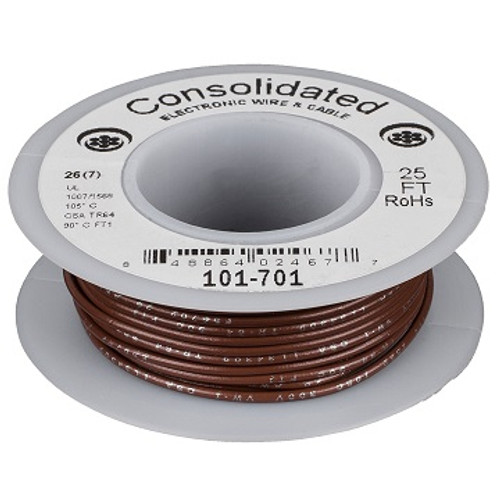 Brown 25 Foot 18 AWG stranded hook-up wire