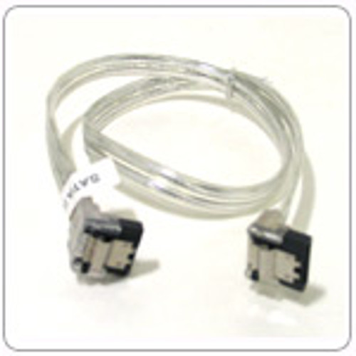 36" SATA II Data Cable, Clear Silver, w/Latch, Right Angle to Right Angle