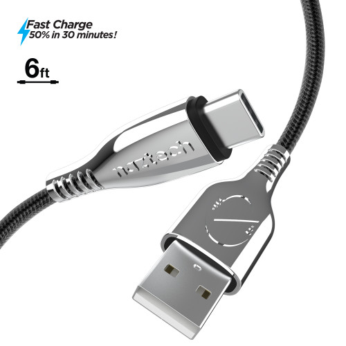 Naztech 6 Foot Titanium USB Type A to Type C Black Braided Cable