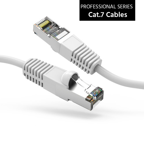 12 Foot Shielded 10Gb CAT 7 SSTP Patch Cable 600MHz Molded White - Ships from California