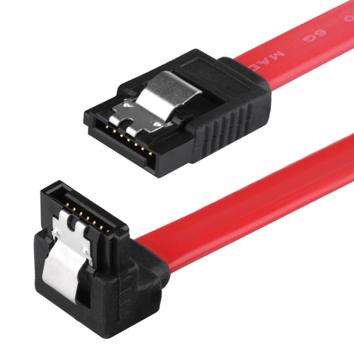 3 Foot (1M) Right Angle to Straight Red SATA Data Cable with clips