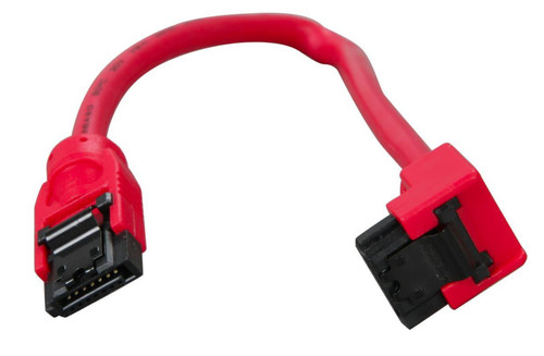 20cm (7.87in) Right Angle to Straight Red Round SATA Data Cable with clips
