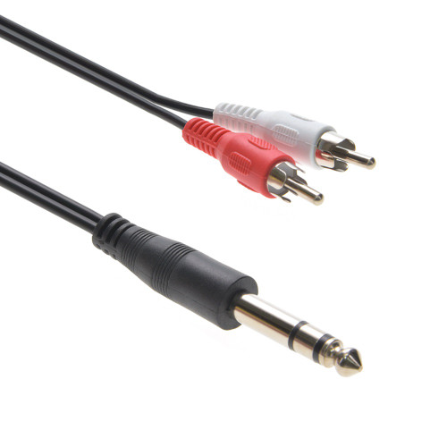 6 Foot 1/4" Male Stereo Plug to 2 x Male RCA Plugs