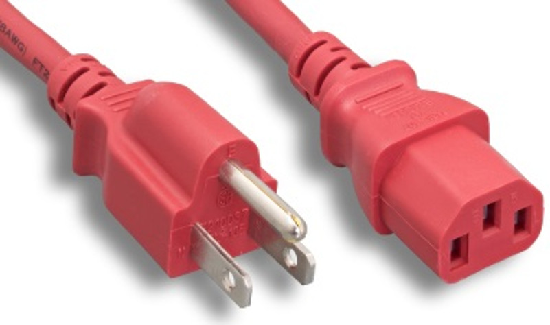 10 Foot 18AWG C13 to 5-15P 10A/125V Red Power Cord