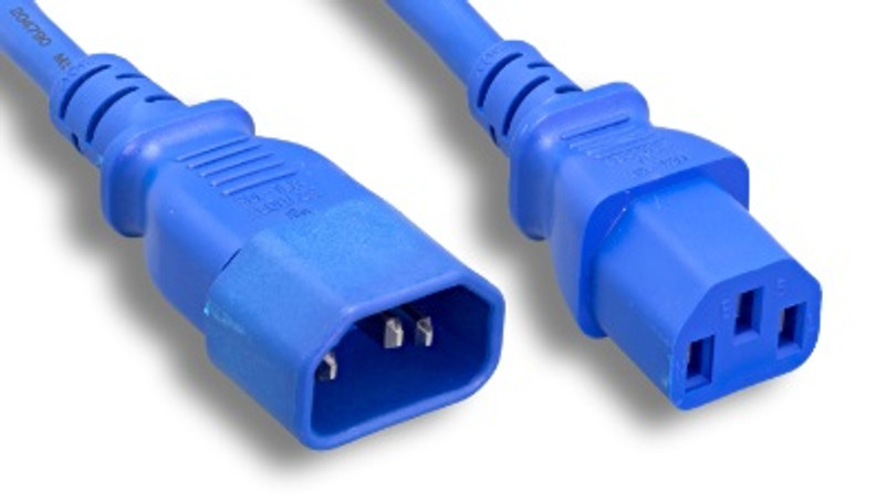 2 Foot 18 AWG Power Cable, IEC320 C13 to C14, 250V - Blue