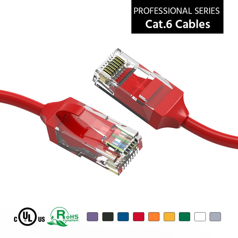 6 Foot CAT6 28AWG Slim Gigabit Ethernet Network Cable - Red