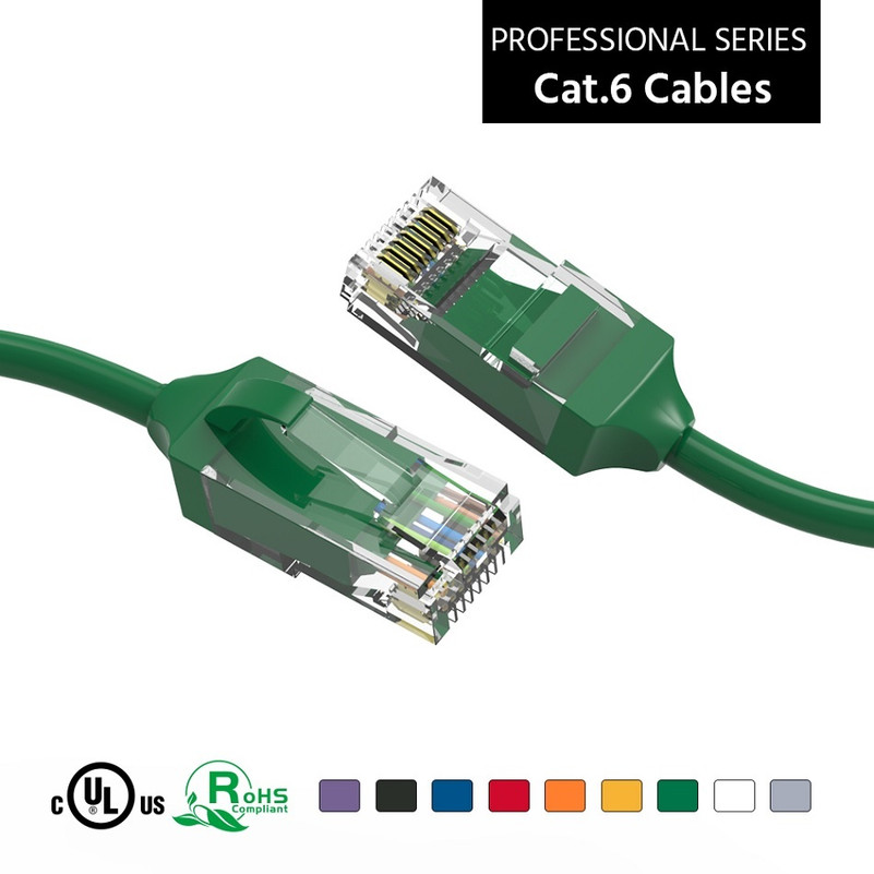 10 Foot CAT6 28AWG Slim Gigabit Ethernet Network Cable - Green