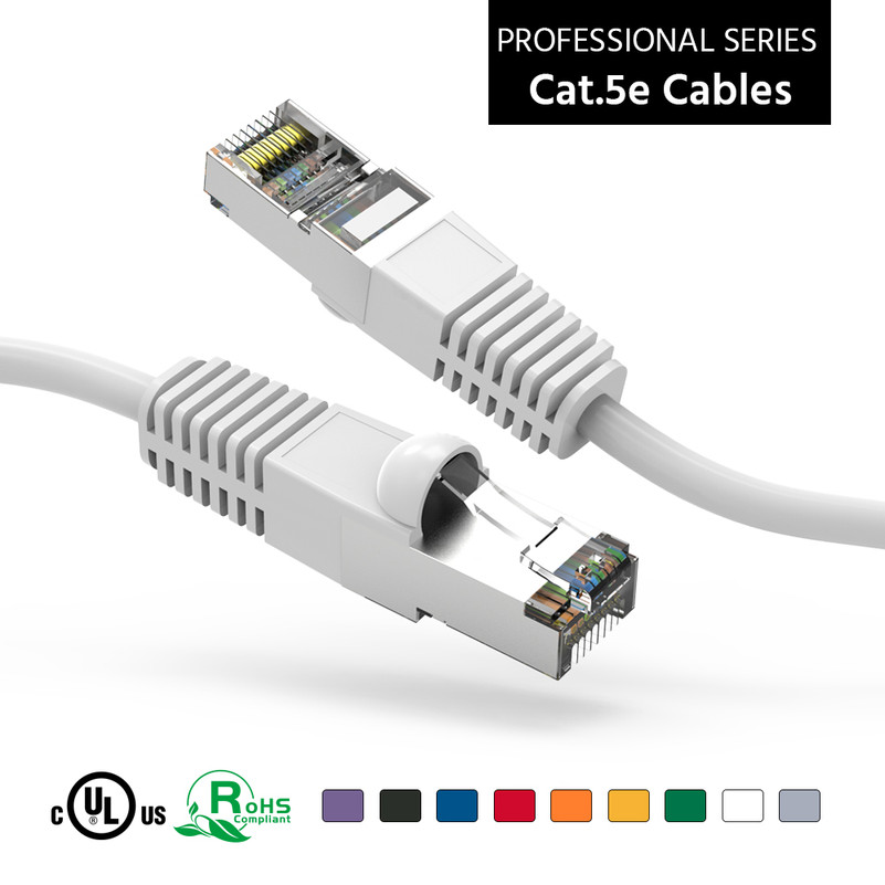 7 Foot CAT 5e Shielded ( STP) Ethernet Network Booted Cable -  White