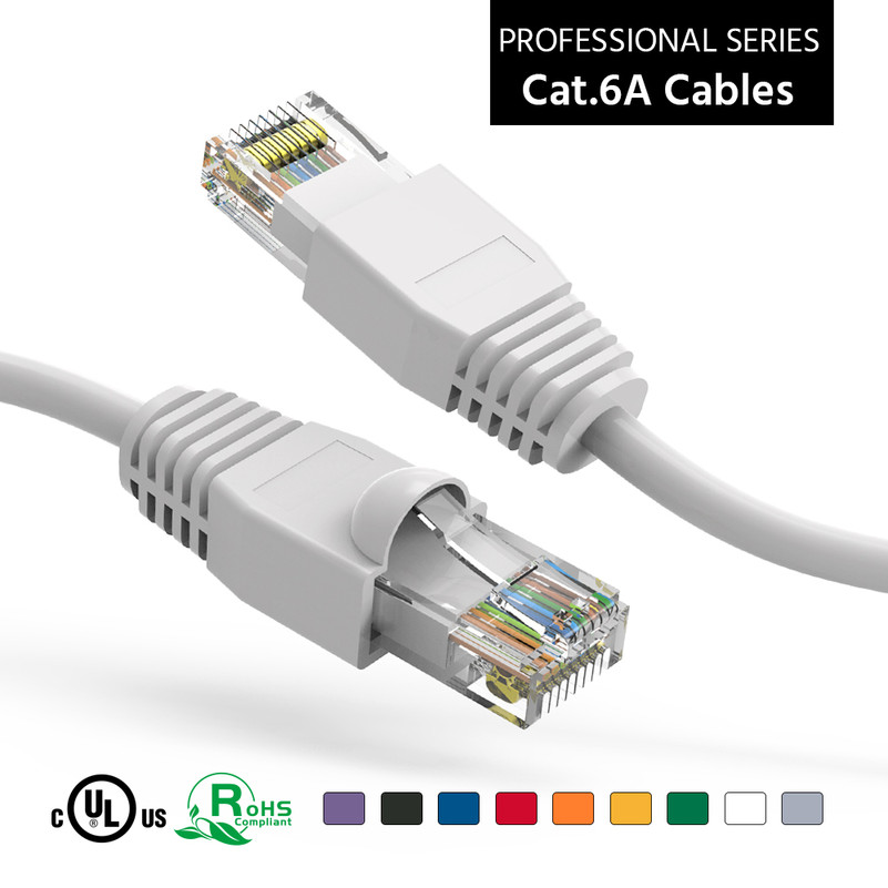 2 Foot Cat 6A UTP 10 Gigabit Ethernet Network Booted Cable - White - Ships from California