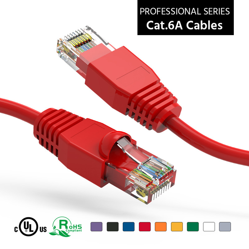 7 Foot Cat 6A UTP 10 Gigabit Ethernet Network Booted Cable - Red - Ships from California