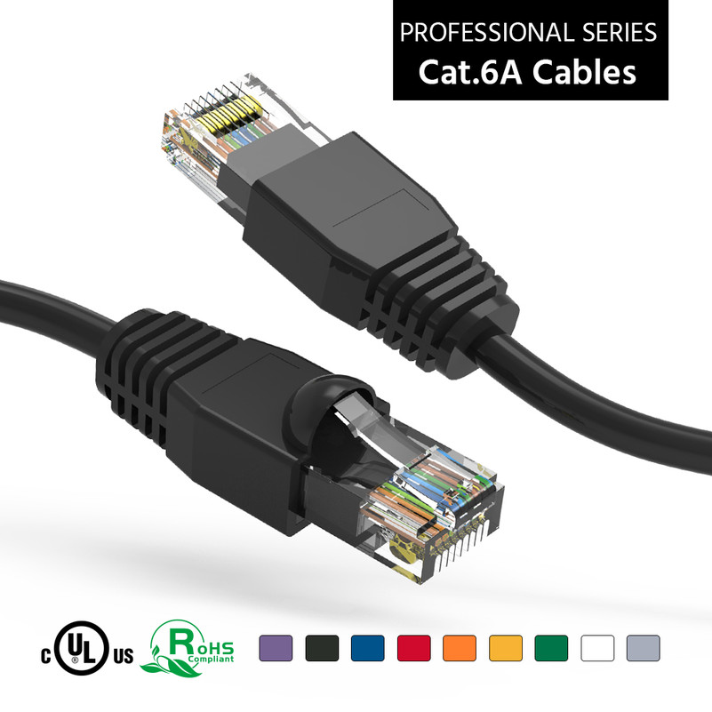 20 Foot Cat 6A UTP 10 Gigabit Ethernet Network Booted Cable - Black - Ships from California