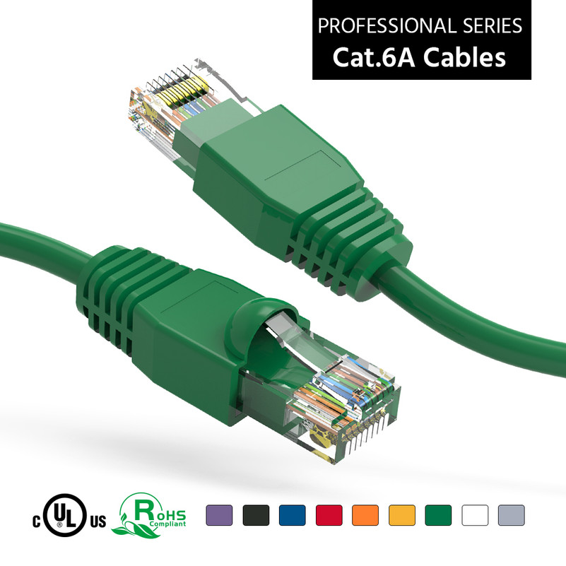 50 Foot Cat 6A UTP 10 Gigabit Ethernet Network Booted Cable - Green - Ships from California