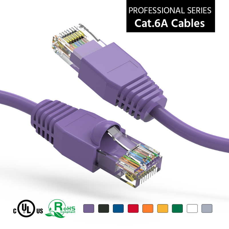 75 Foot Cat 6A UTP 10 Gigabit Ethernet Network Booted Cable - Purple - Ships from California