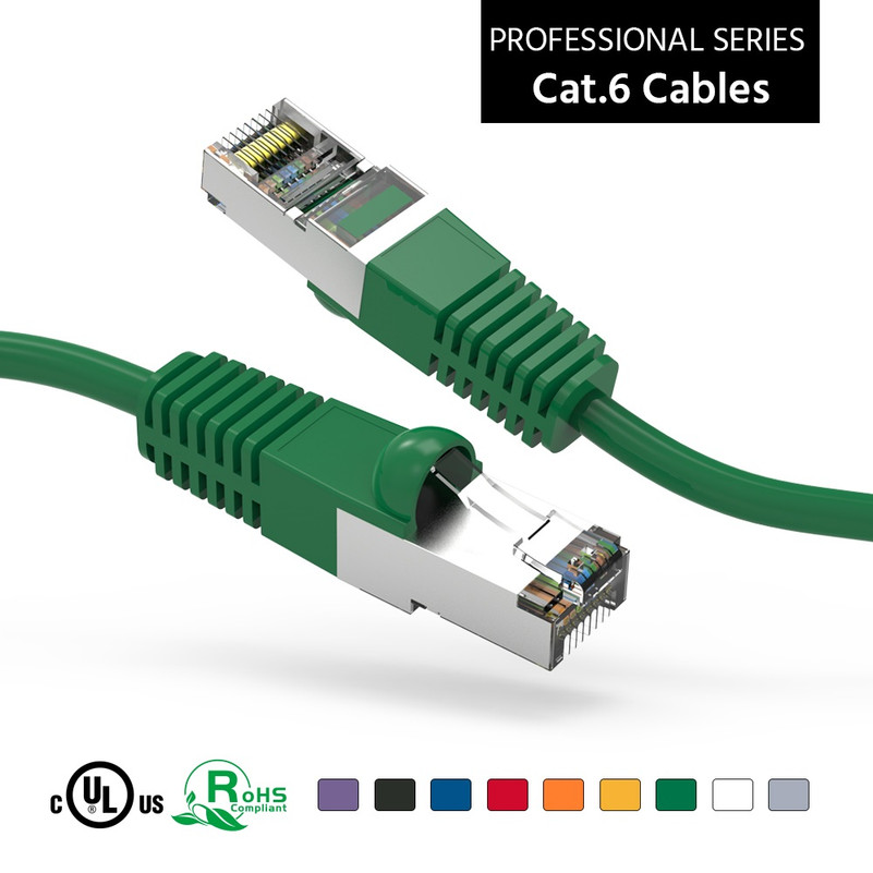 1 Foot Green Cat6 Shielded (SSTP) Network Cable - Ships from California