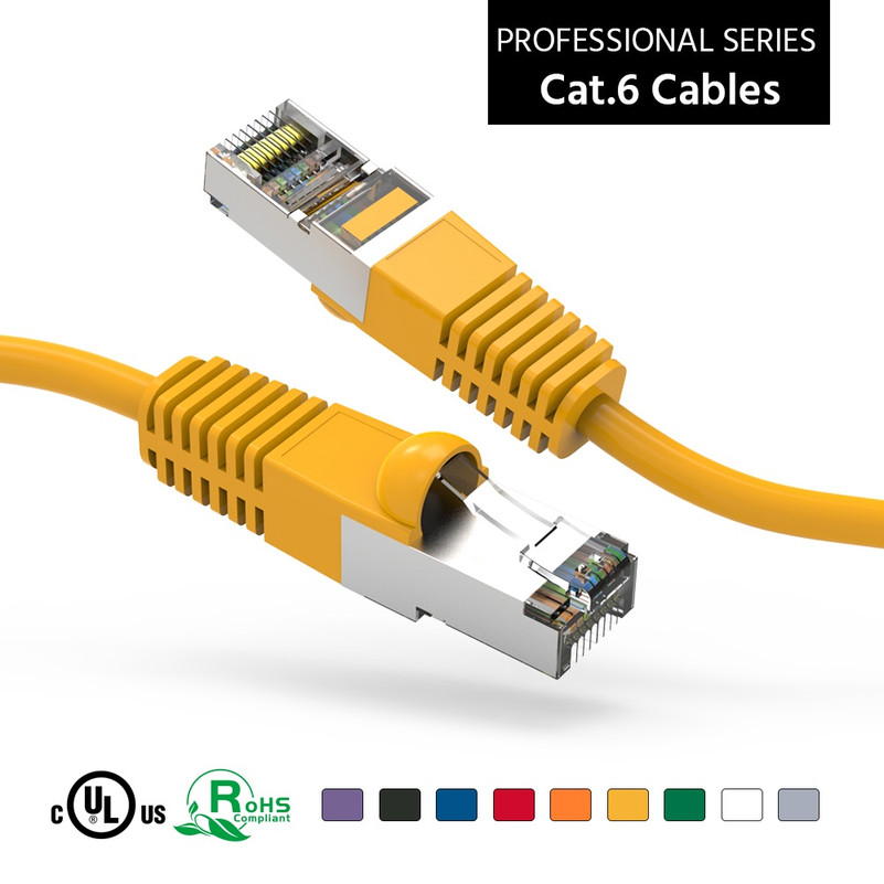 100 Foot Yellow Cat6 Shielded (SSTP) Network Cable - Ships from California