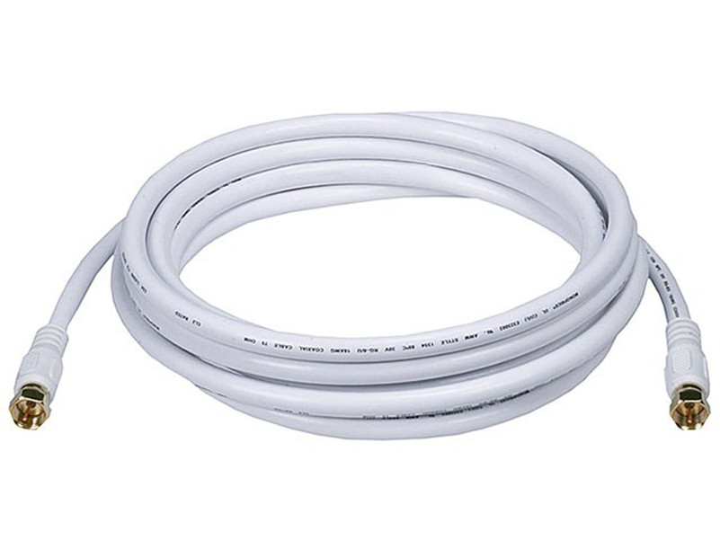 10 Foot Premium 18AWG RG6 CL2 (In-Wall) Quad Shield Gold Plated Coax Cable - White 