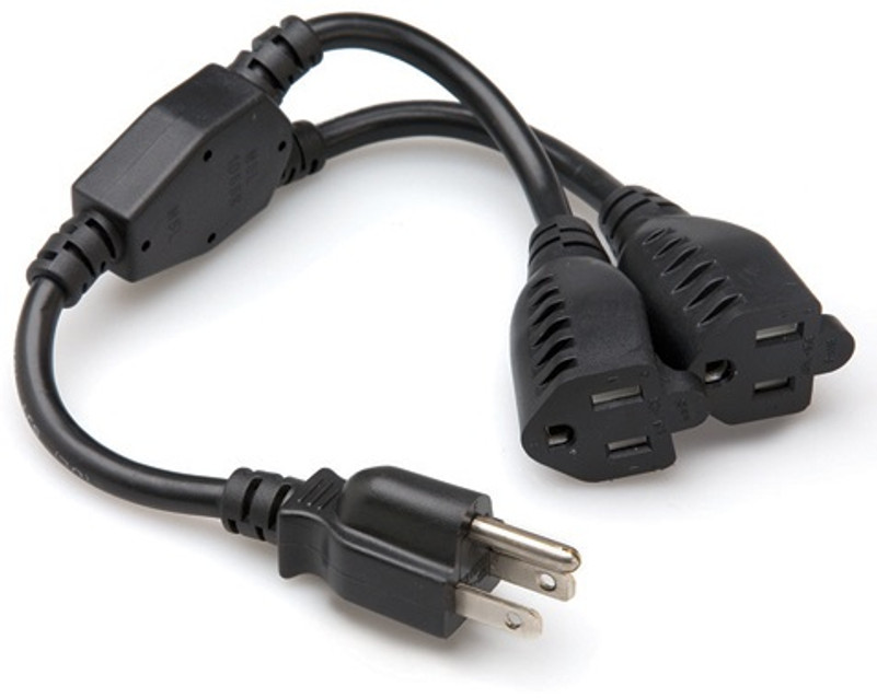 14 inch 16 AWG 1-to-2 Power Cord Splitter (1 NEMA 5-15P to 2 NEMA 5-15R)