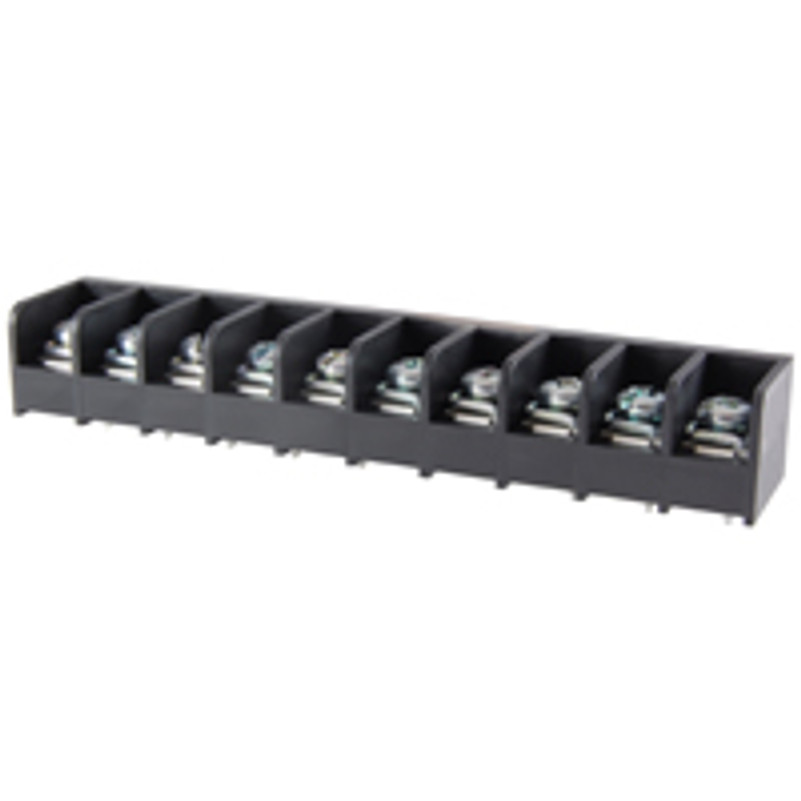 NTE 25-B300-10 Terminal Block Tri-barrier 10 Pole 9.50mm Pitch 300V 25A PC Mount Terminals 22-12awg Wire Range