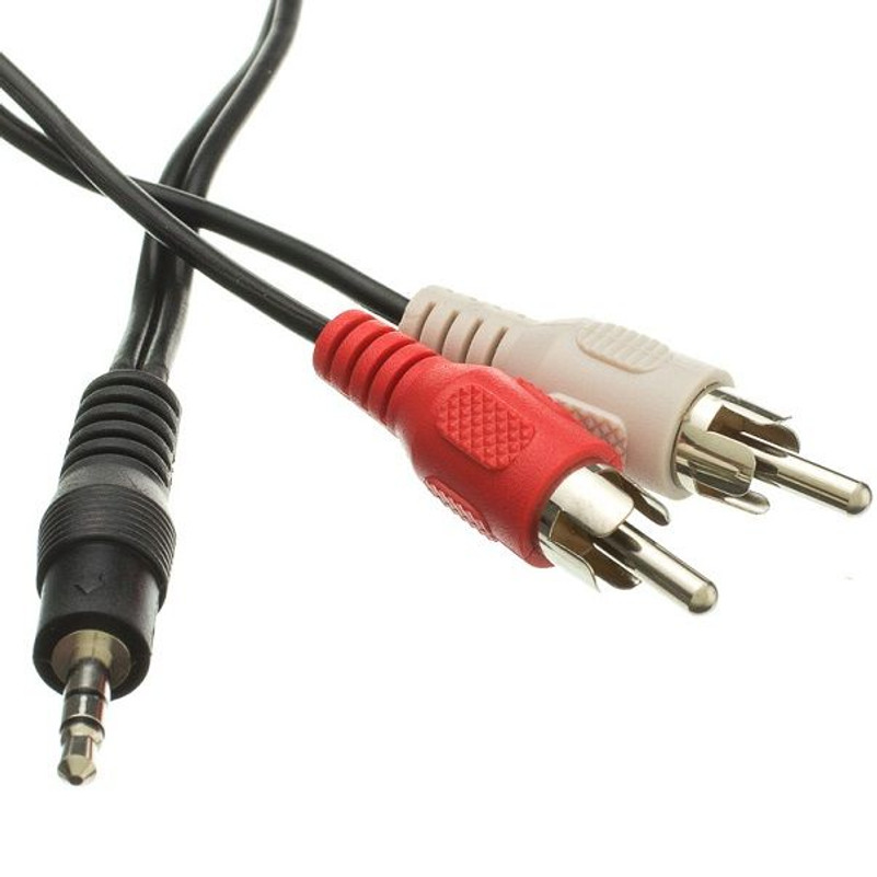 6 Inch Adapter Cable, 3.5mm (1/8") Male Plug to 2 RCA Male Plugs