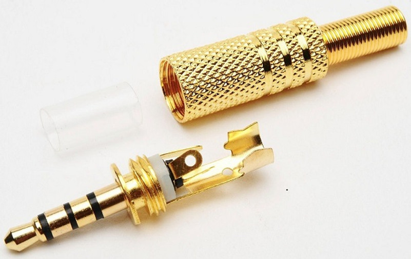 3.5mm 4 conductor Metal Male Stereo Plug / Metal Housing with Spring Strain Relief - Gold Plated