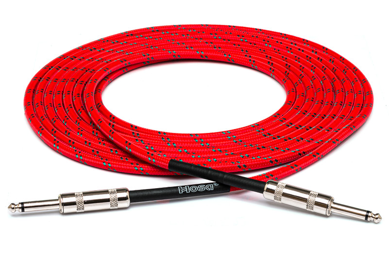 HOSA 3GT-18C3 18 Foot Cloth 1/4" Guitar Cable, Red with Green