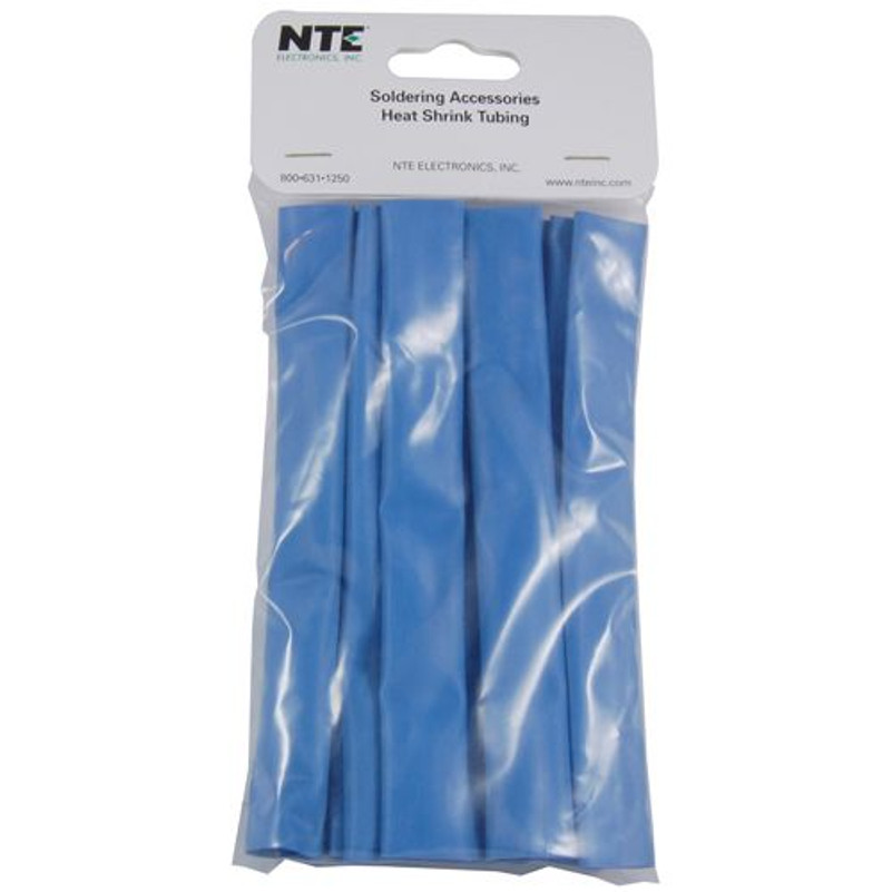 NTE Heat Shrink 1/2" Blue 2:1 6" Long, 12 Pieces  - Blue