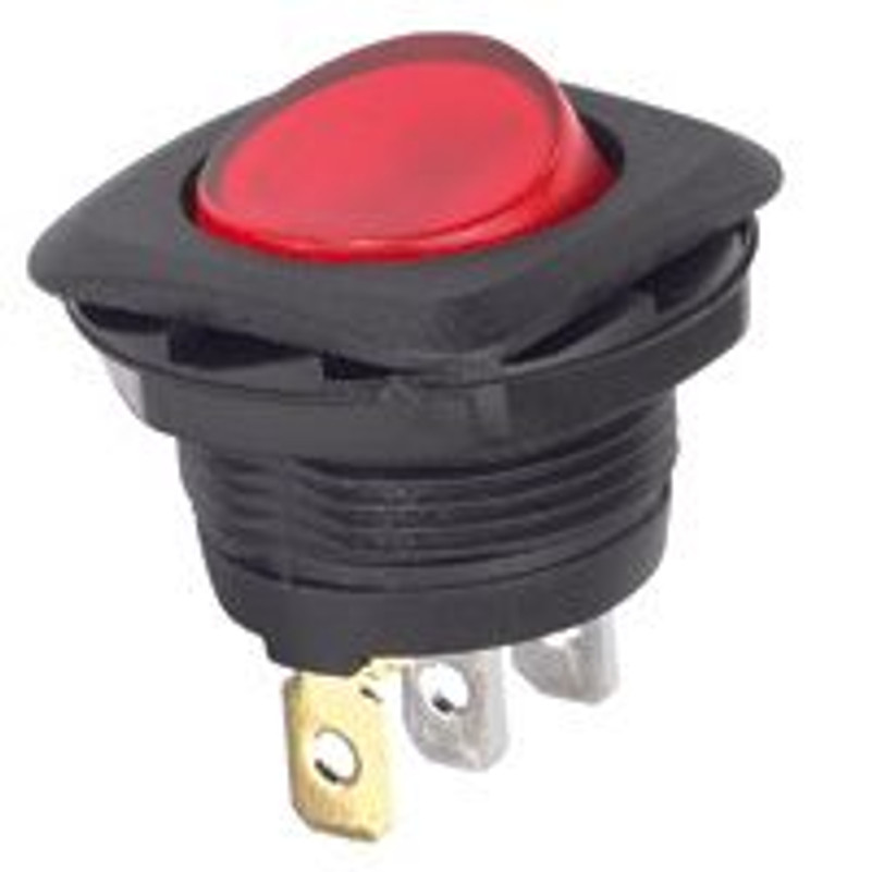 NTE 54-513 Rocker Switch round hole SPST 16a 125v On-None-Off red neon 110vac .185 qc tabs