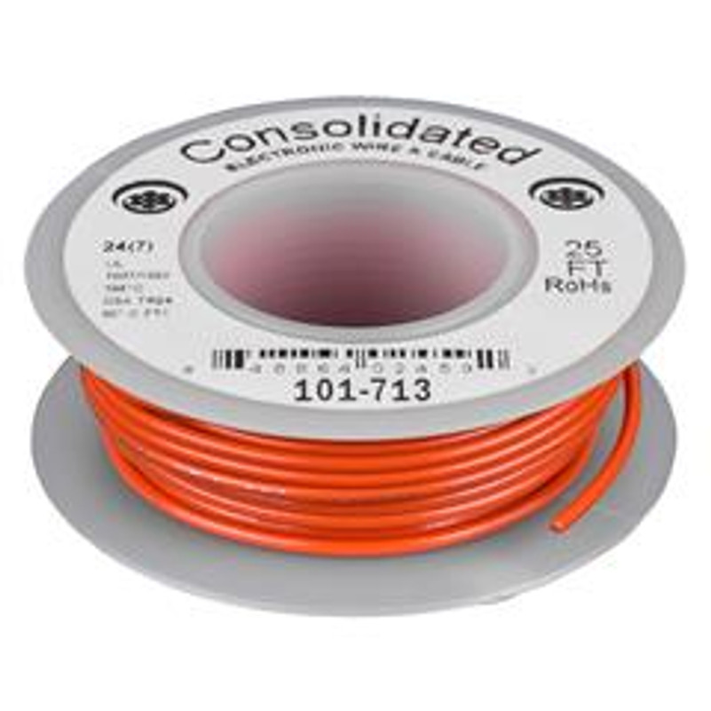 Orange 25 Foot 24 AWG stranded hook-up wire